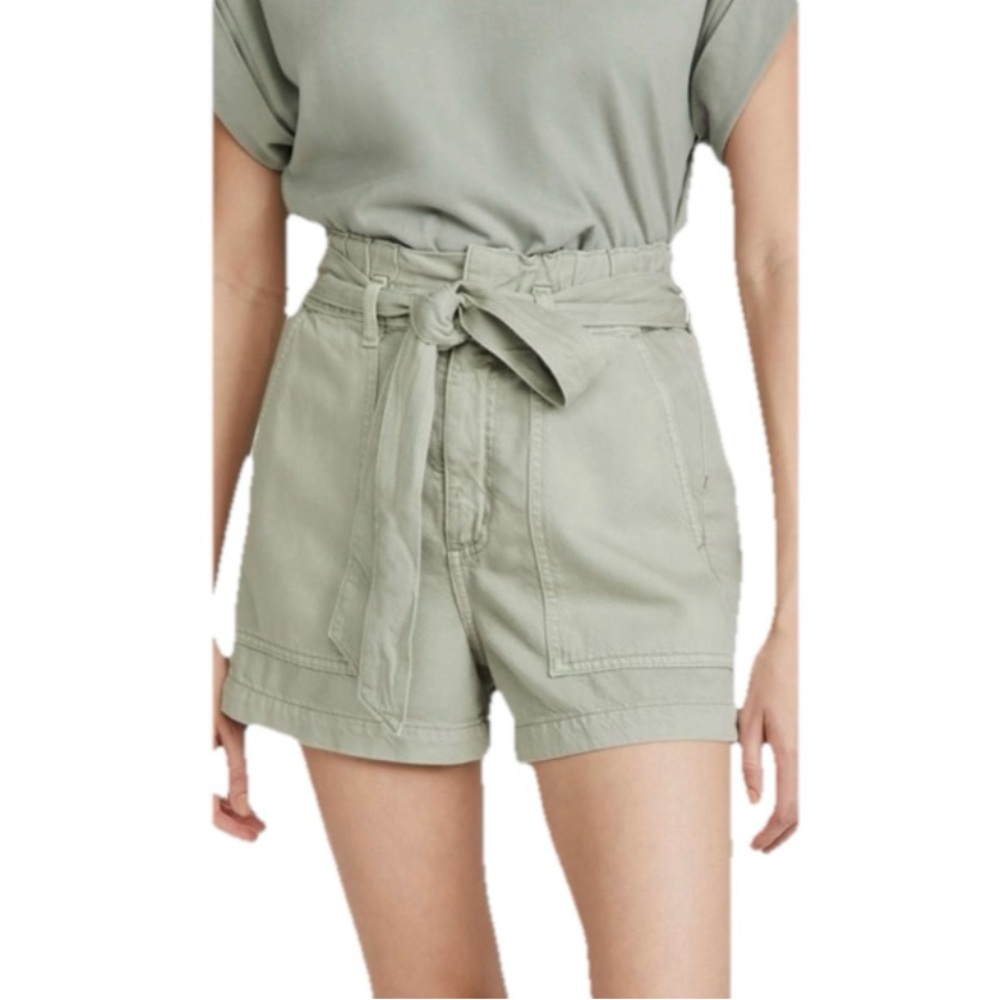 AG Adriano Goldschmied Paperbag Kai High-Rise Shorts Sulfur Natural Agave Sz 25